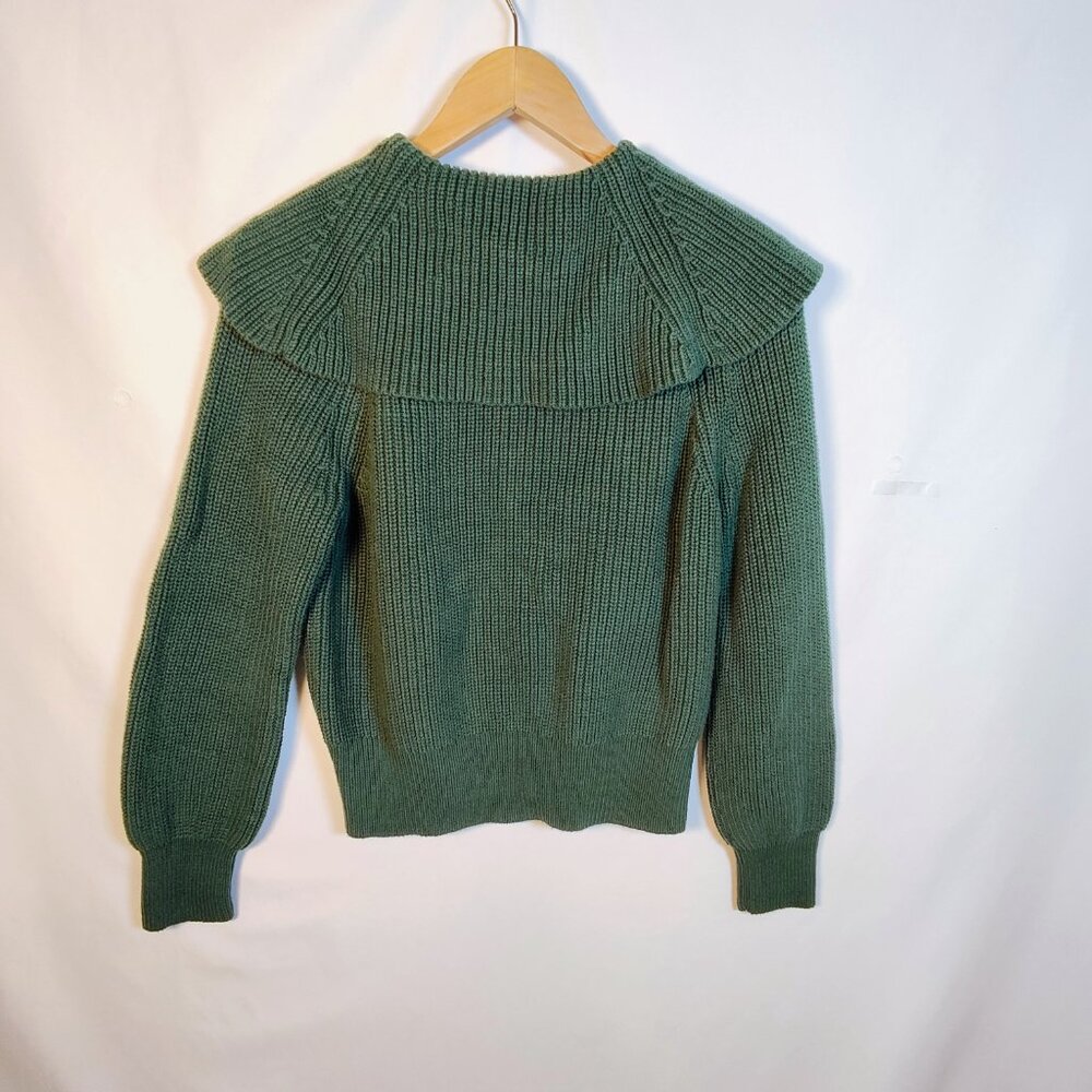 Loft Women's Large Green Ribbed Collared Sweater - Picture 2 of 10